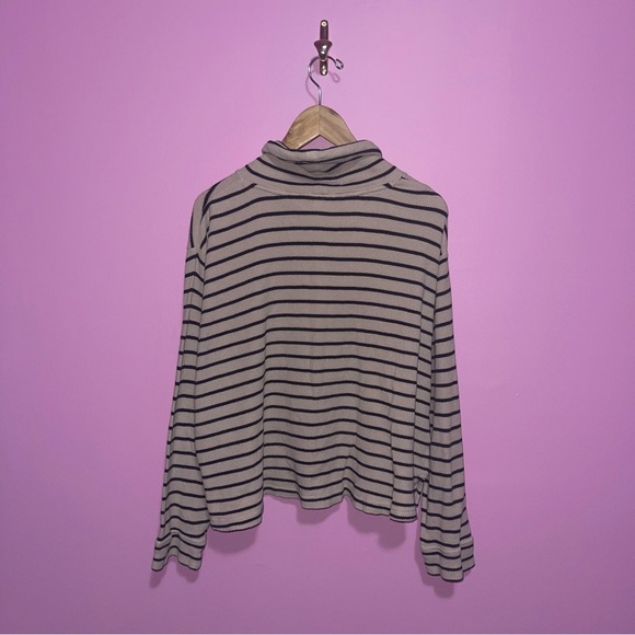 Pact Sweater Women's Size Extra Large Tan Black Striped Waffle Cowl Neck Cotton - Picture 6 of 7
